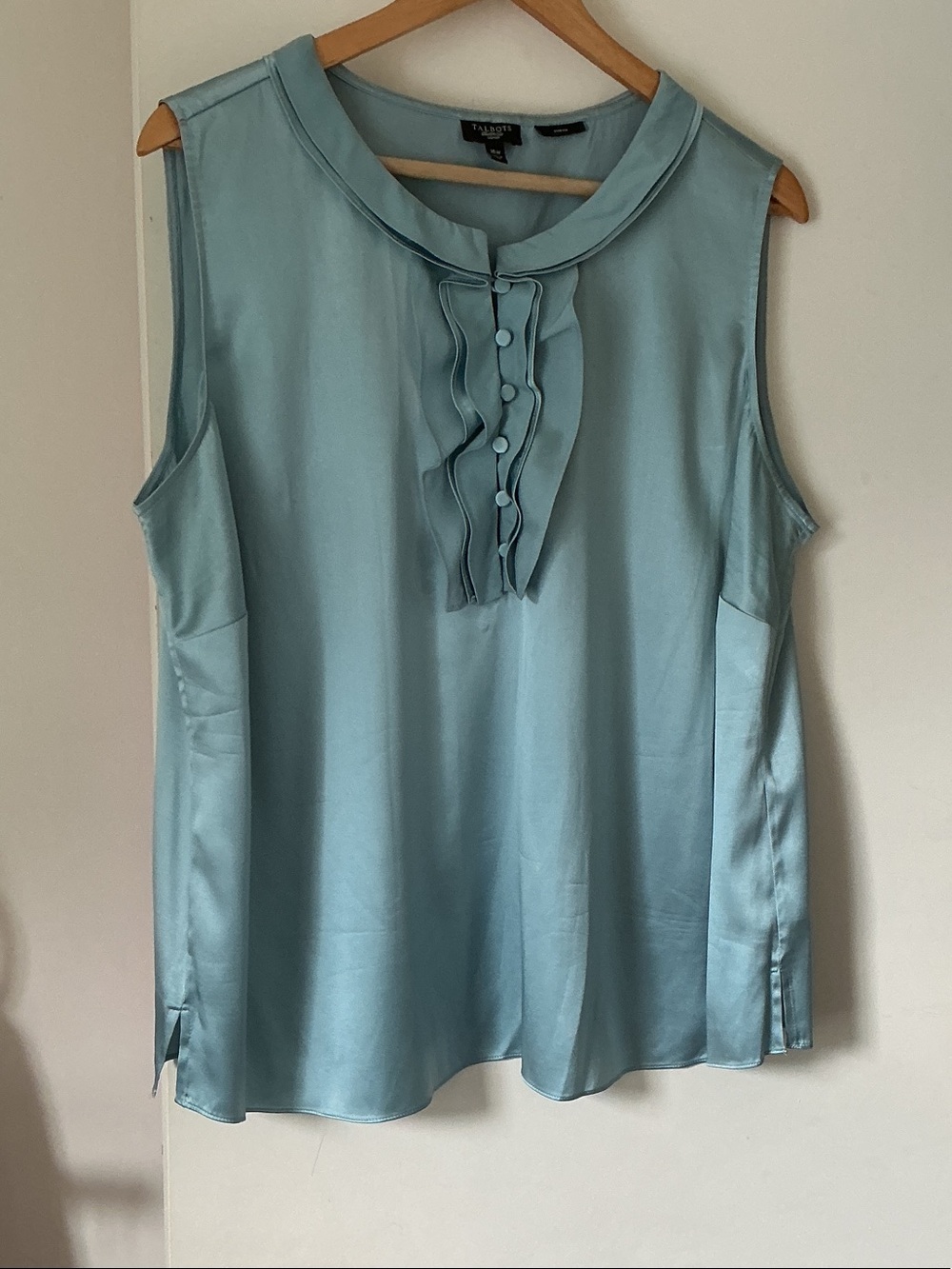 Talbots Sleeveless Ruffle-Front Shell Top in Light Blue